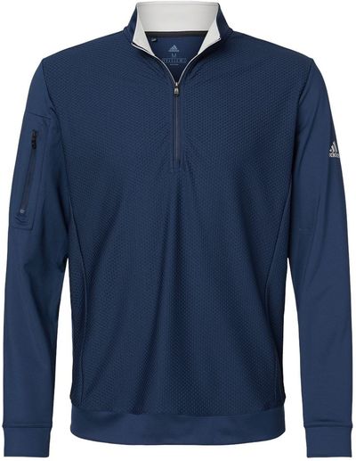 Am image of a Custom Adidas Performance Textured Quarter Zip Pullover in Collegiate Navy!