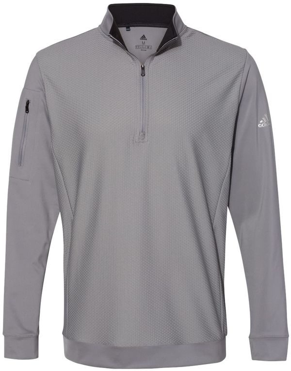 Am image of a Custom Adidas Performance Textured Quarter Zip Pullover in Grey Three!