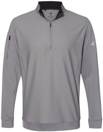 Am image of a Custom Adidas Performance Textured Quarter Zip Pullover in Grey Three!