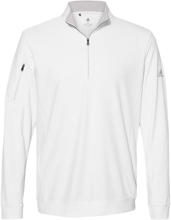 Am image of a Custom Adidas Performance Textured Quarter Zip Pullover in White!