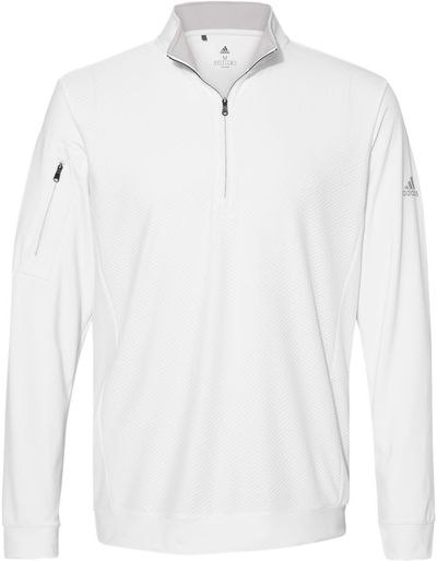 Am image of a Custom Adidas Performance Textured Quarter Zip Pullover in White!