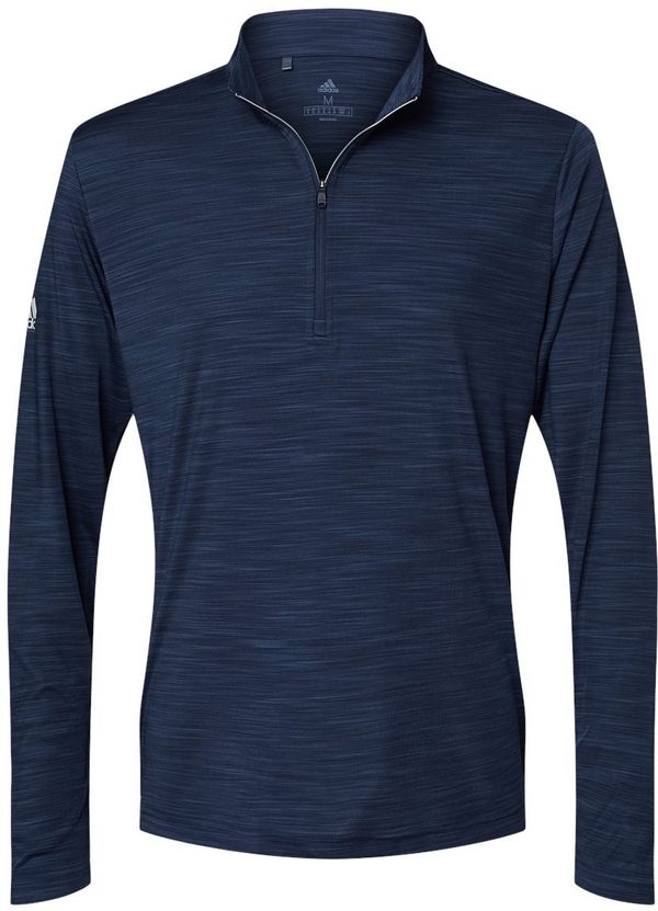 Am image of a Custom Adidas Lightweight Melange Quarter Zip Pullover in Collegiate Navy Melange!