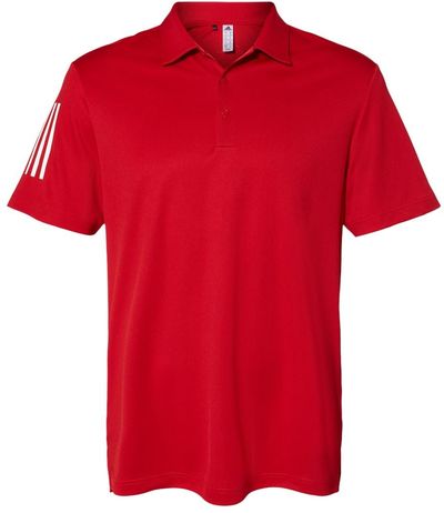 Am image of a Custom Adidas Floating 3 Stripes Polo in Team Power Red/White!