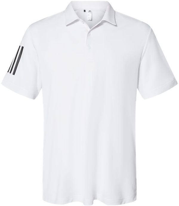 Am image of a Custom Adidas Floating 3 Stripes Polo in White/Black!