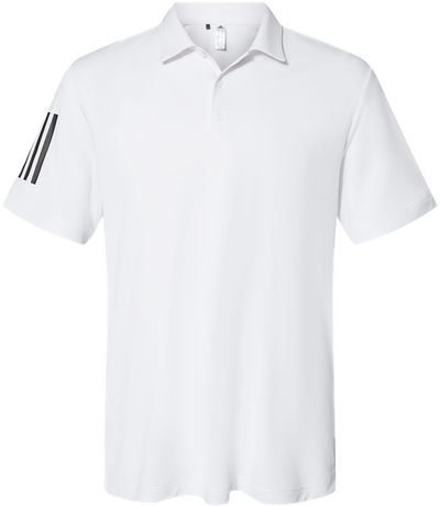 Am image of a Custom Adidas Floating 3 Stripes Polo in White/Black!