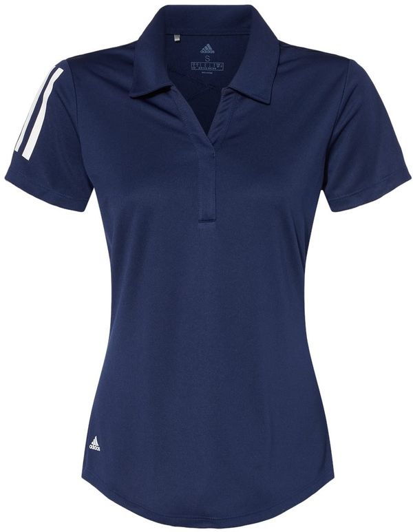 Am image of a Custom Adidas Women's Floating 3 Stripes Polo in Team Navy Blue/White!