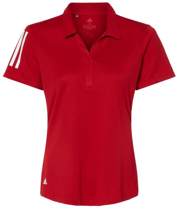 Am image of a Custom Adidas Women's Floating 3 Stripes Polo in Team Power Red/White!
