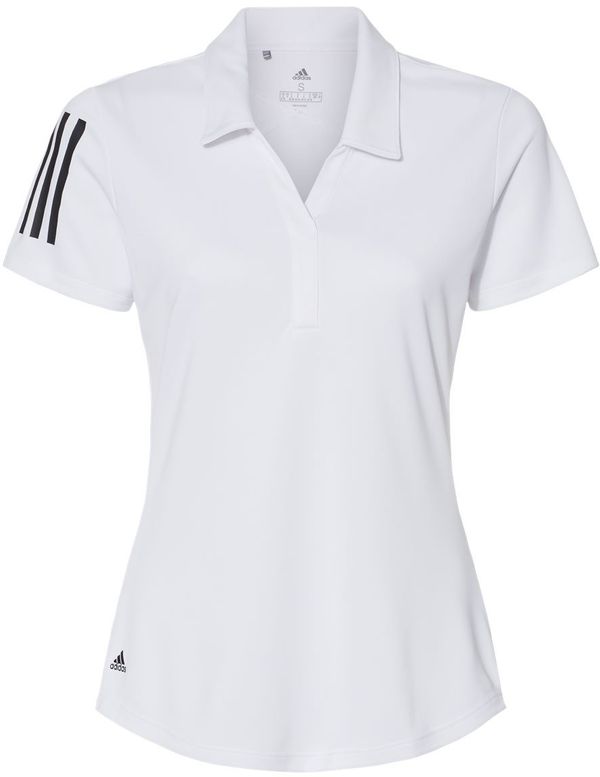 Am image of a Custom Adidas Women's Floating 3 Stripes Polo in White/Black!