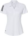 Am image of a Custom Adidas Women's Floating 3 Stripes Polo in White/Black!
