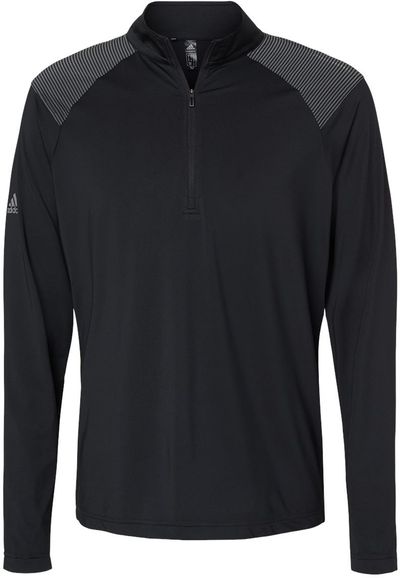 Am image of a Custom Adidas Shoulder Stripe Quarter Zip Pullover in Black!