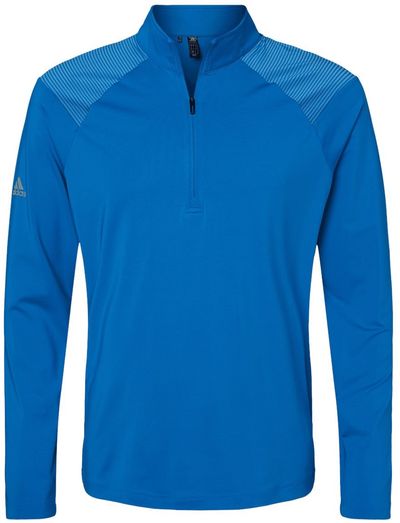 Am image of a Custom Adidas Shoulder Stripe Quarter Zip Pullover in Glory Blue!