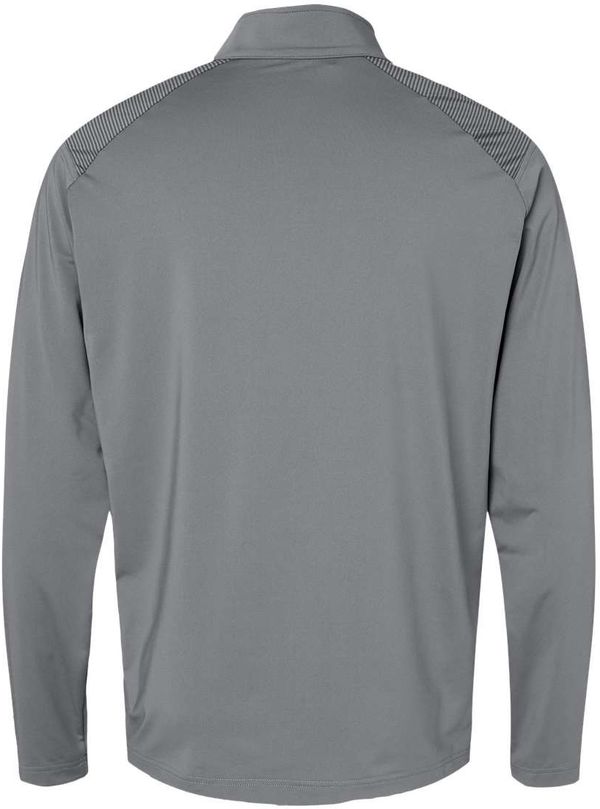 Am image of a Custom Adidas Shoulder Stripe Quarter Zip Pullover in Grey Three!