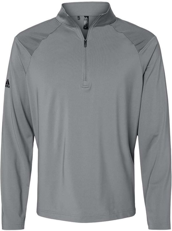 Am image of a Custom Adidas Shoulder Stripe Quarter Zip Pullover in Grey Three!