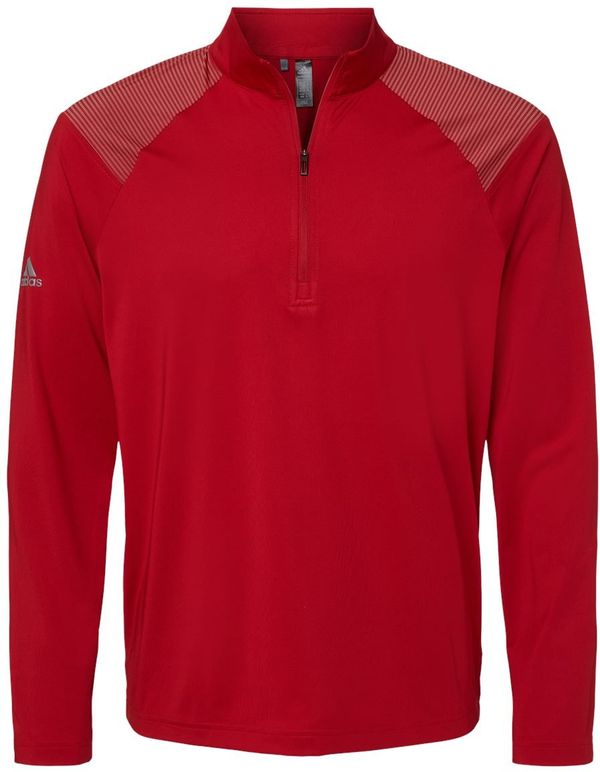 Am image of a Custom Adidas Shoulder Stripe Quarter Zip Pullover in Team Power Red!