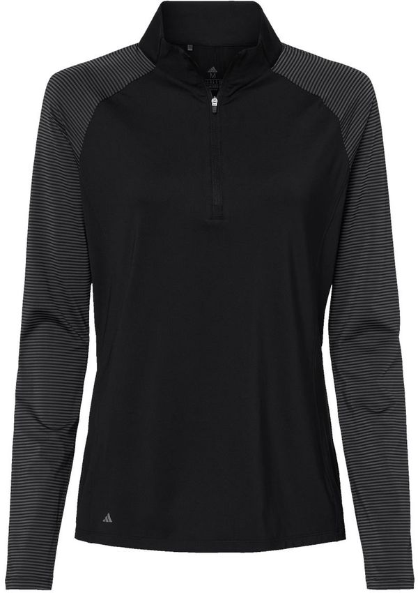Am image of a Custom Adidas Womens Stripe Block Quarter Zip Pullover in Black!