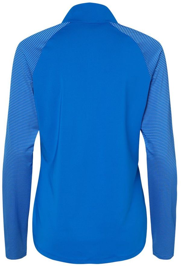Am image of a Custom Adidas Womens Stripe Block Quarter Zip Pullover in Glory Blue!