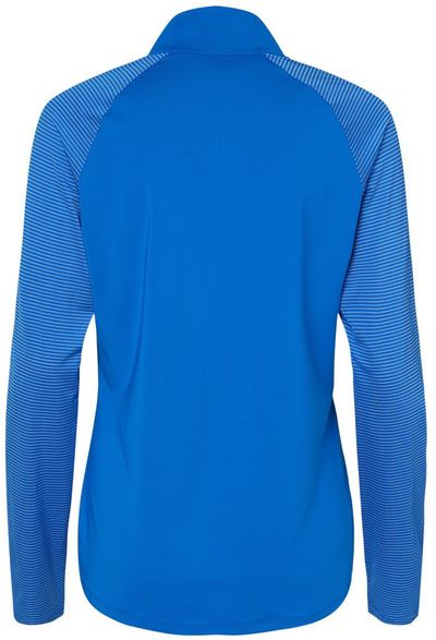 Am image of a Custom Adidas Womens Stripe Block Quarter Zip Pullover in Glory Blue!