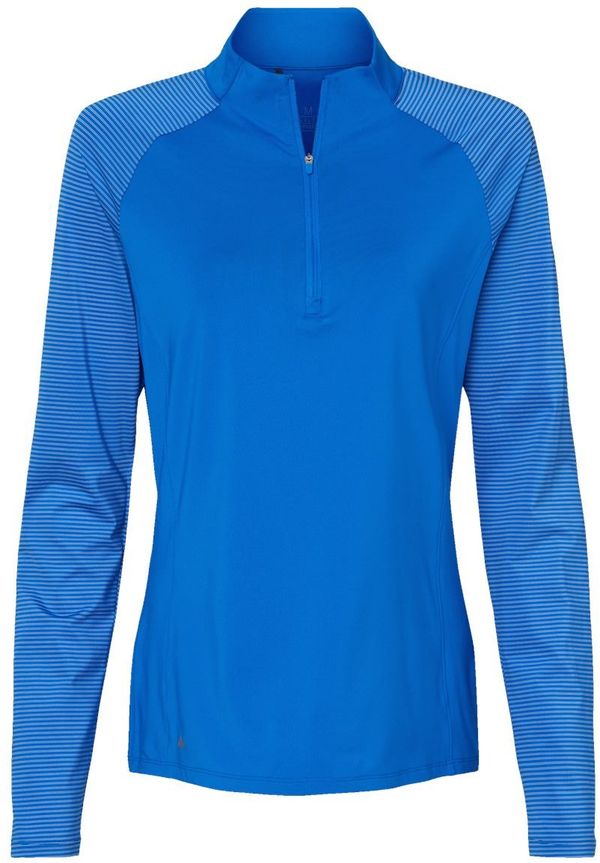 Am image of a Custom Adidas Womens Stripe Block Quarter Zip Pullover in Glory Blue!