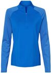 Am image of a Custom Adidas Womens Stripe Block Quarter Zip Pullover in Glory Blue!