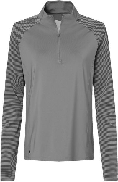 Am image of a Custom Adidas Womens Stripe Block Quarter Zip Pullover in Grey Three!