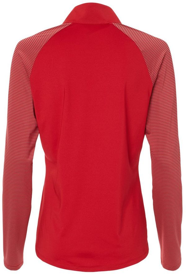 Am image of a Custom Adidas Womens Stripe Block Quarter Zip Pullover in Team Power Red!