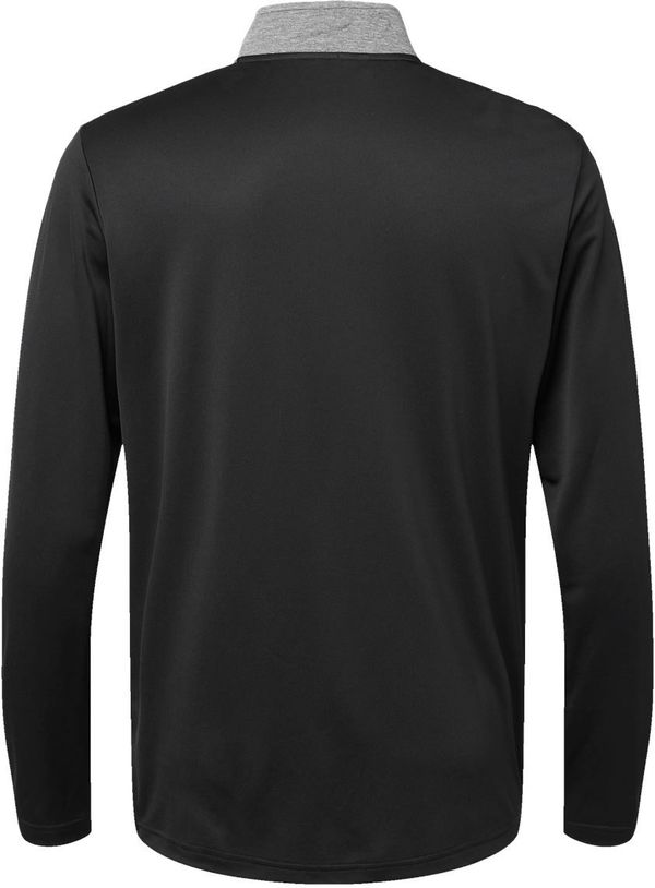 Am image of a Custom Adidas Heather Block Print Quarter Zip Pullover in Black Melange/Black/Grey Three!