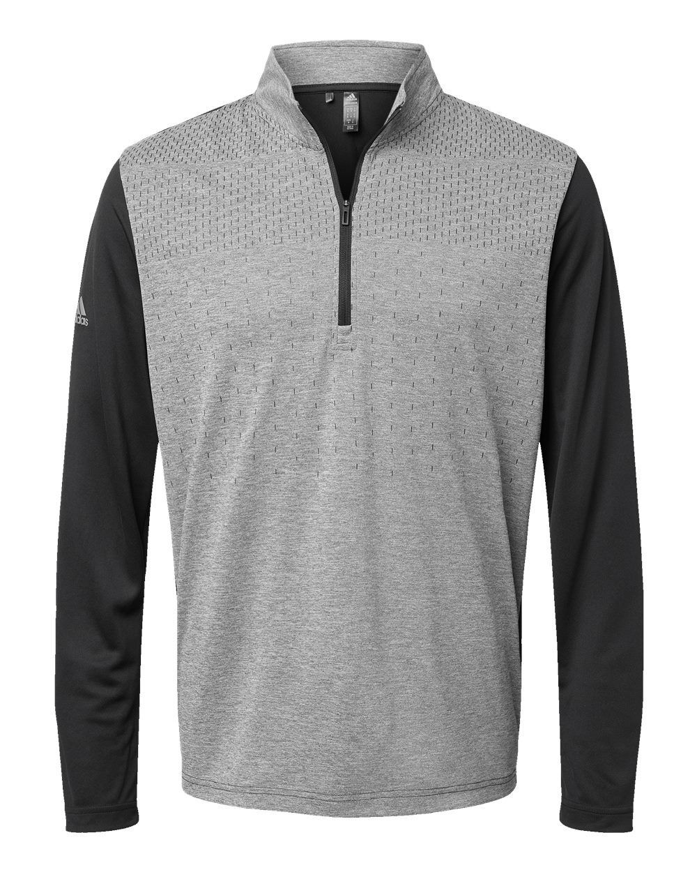 Adidas Heather Block Print Quarter Zip Pullover in Black Melange/Black/Grey Three