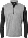 Am image of a Custom Adidas Heather Block Print Quarter Zip Pullover in Black Melange/Black/Grey Three!