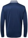 Am image of a Custom Adidas Heather Block Print Quarter Zip Pullover in Collegiate Navy Melange/Navy/Grey Three!