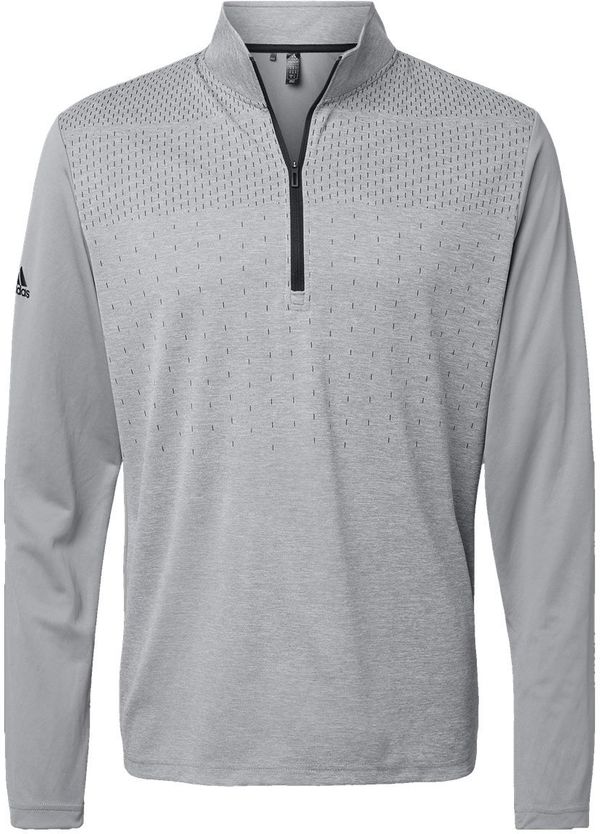 Am image of a Custom Adidas Heather Block Print Quarter Zip Pullover in Grey Three Melange/Grey Three/Black!