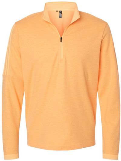 Am image of a Custom Adidas 3 Stripes Quarter Zip Sweater in Acid Orange Melange!