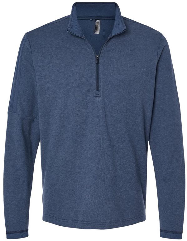 Am image of a Custom Adidas 3 Stripes Quarter Zip Sweater in Collegiate Navy Melange!
