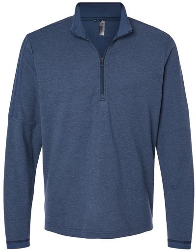 Am image of a Custom Adidas 3 Stripes Quarter Zip Sweater in Collegiate Navy Melange!
