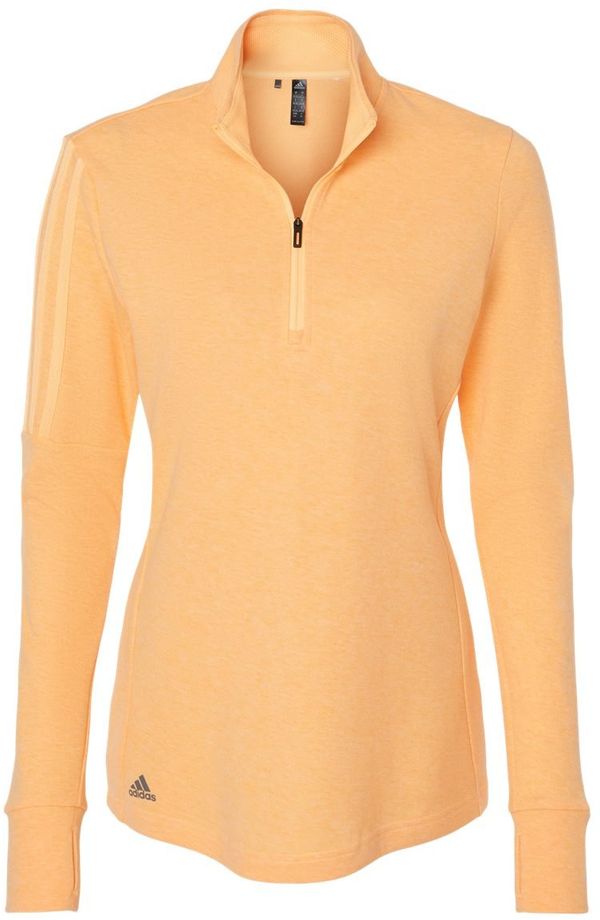 Am image of a Custom Adidas Womens 3 Stripes Quarter Zip Sweater in Acid Orange Melange!