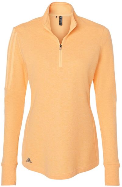 Am image of a Custom Adidas Womens 3 Stripes Quarter Zip Sweater in Acid Orange Melange!