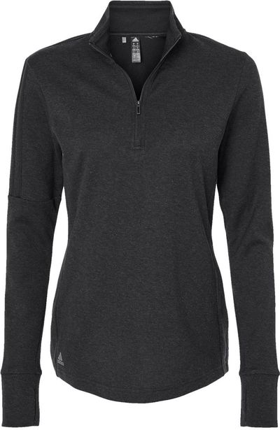 Am image of a Custom Adidas Womens 3 Stripes Quarter Zip Sweater in Black Melange!