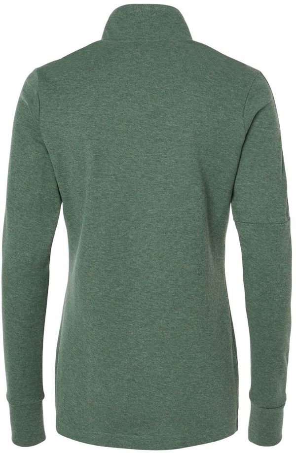 Am image of a Custom Adidas Womens 3 Stripes Quarter Zip Sweater in Green Oxide Melange!