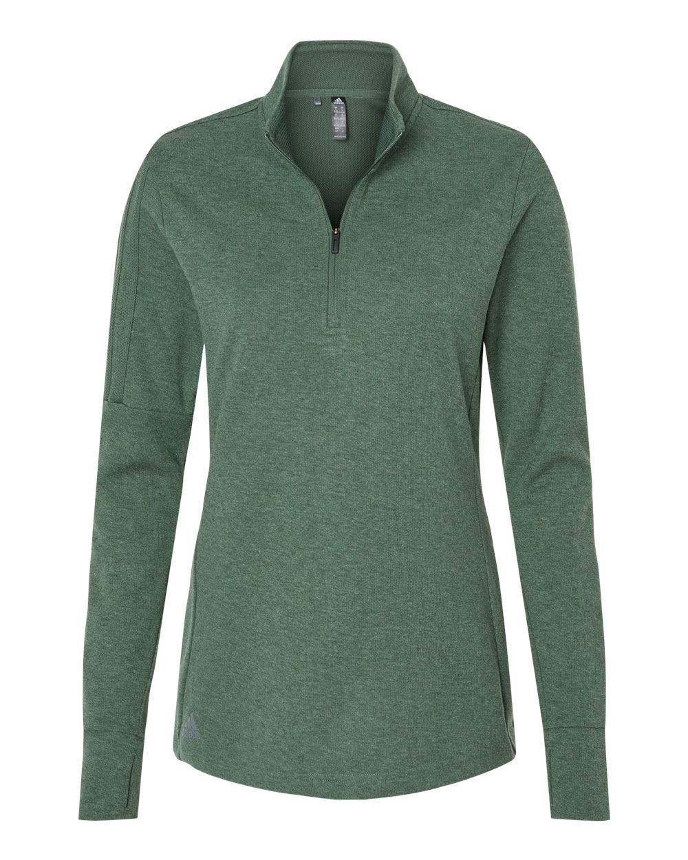 Adidas Womens 3 Stripes Quarter Zip Sweater in Green Oxide Melange