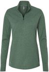 Am image of a Custom Adidas Womens 3 Stripes Quarter Zip Sweater in Green Oxide Melange!