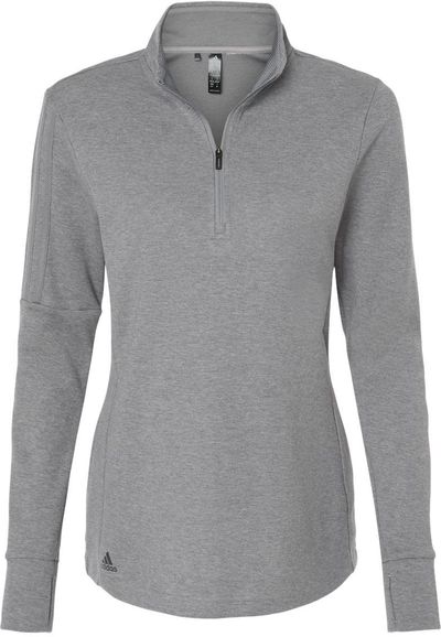 Am image of a Custom Adidas Womens 3 Stripes Quarter Zip Sweater in Grey Three Melange!
