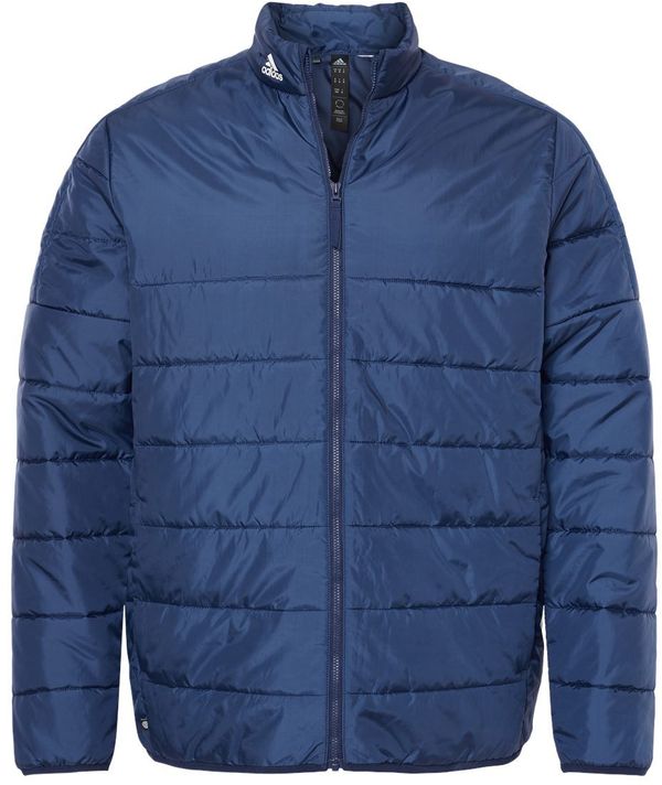 Am image of a Custom Adidas Mens Puffer Jacket in Team Navy Blue!