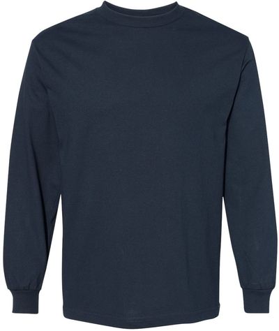 Am image of a Custom American Apparel Heavyweight Cotton Unisex Long Sleeve Tshirt in True Navy!