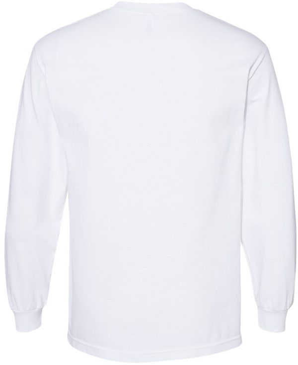 Am image of a Custom American Apparel Heavyweight Cotton Unisex Long Sleeve Tshirt in White!