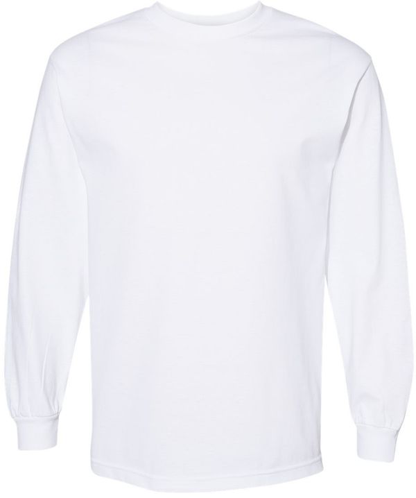 Am image of a Custom American Apparel Heavyweight Cotton Unisex Long Sleeve Tshirt in White!
