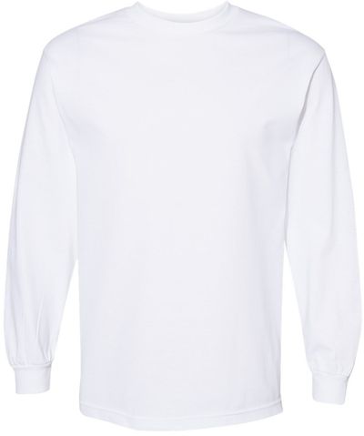 Am image of a Custom American Apparel Heavyweight Cotton Unisex Long Sleeve Tshirt in White!
