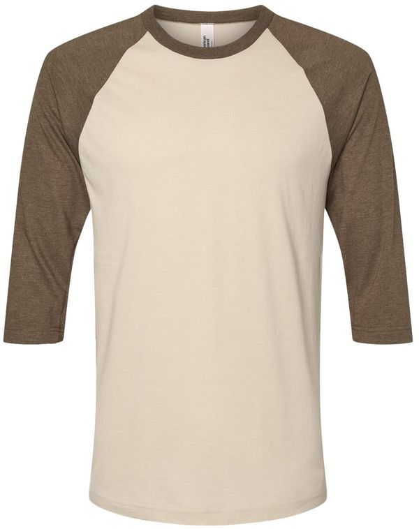 Am image of a Custom American Apparel  Unisex CVC Three Quarter Sleeve Tee in Heather Bone/ Heather!