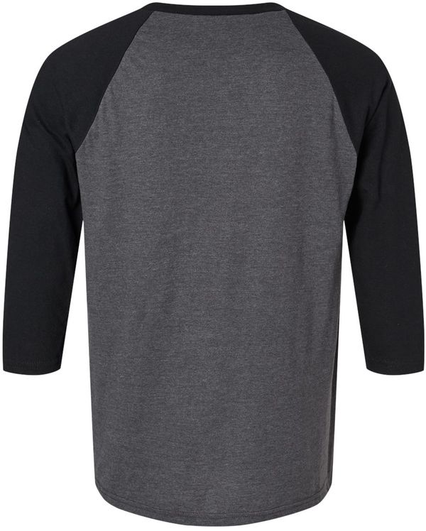 Am image of a Custom American Apparel  Unisex CVC Three Quarter Sleeve Tee in Heather Charcoal/Black!
