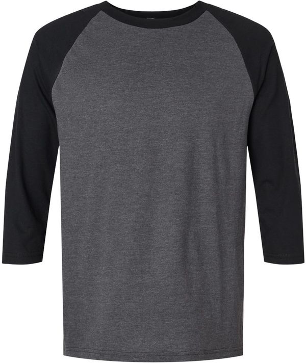 Am image of a Custom American Apparel  Unisex CVC Three Quarter Sleeve Tee in Heather Charcoal/Black!