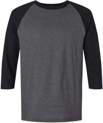 Am image of a Custom American Apparel  Unisex CVC Three Quarter Sleeve Tee in Heather Charcoal/Black!