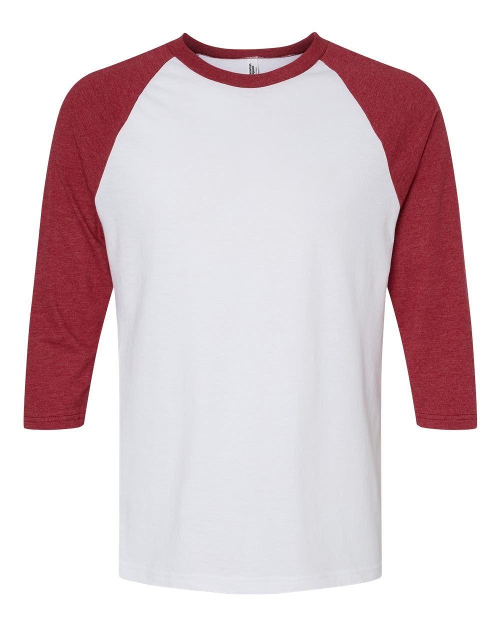 American Apparel  Unisex CVC Three Quarter Sleeve Tee in White/Heather Cardinal